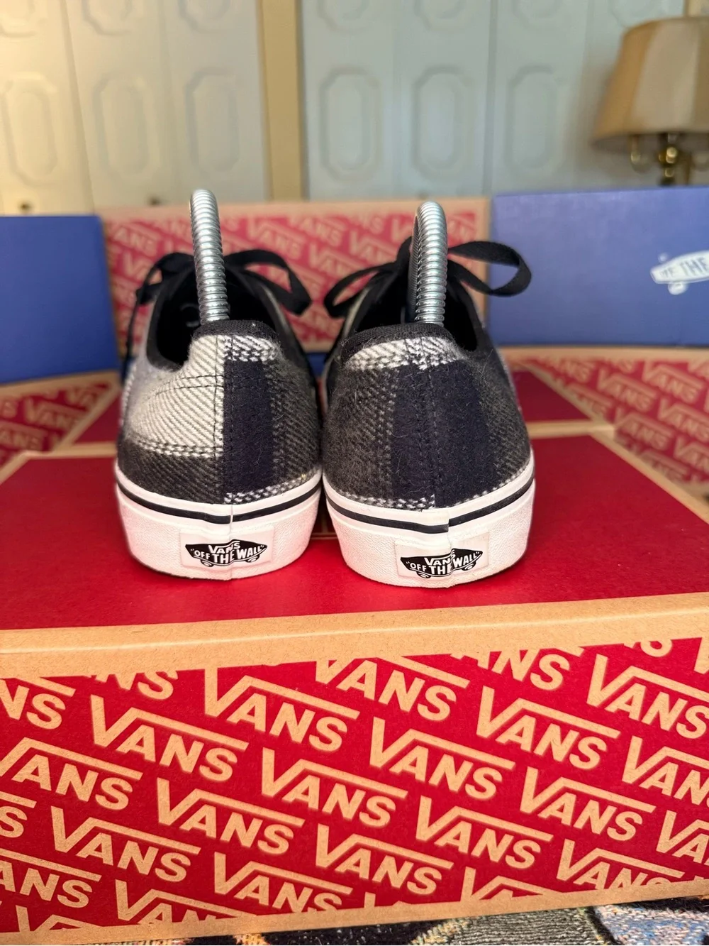 Lightly Worn Vans Black, Green & White Plaid Classic Authentic Men 8/Women 9.5